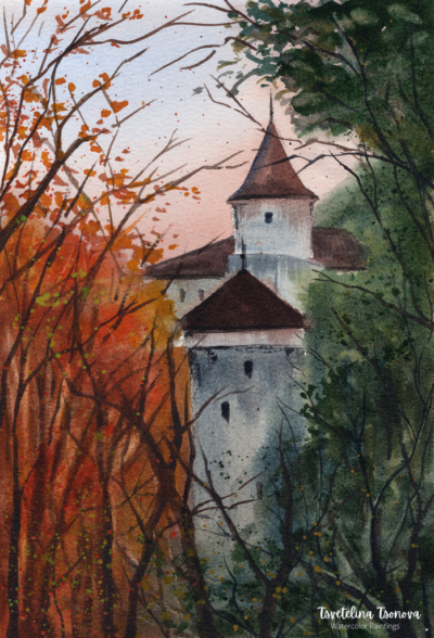 Original watercolor painting "Autumn in Prague"