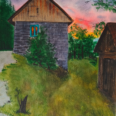 Original watercolor painting "Sunset"