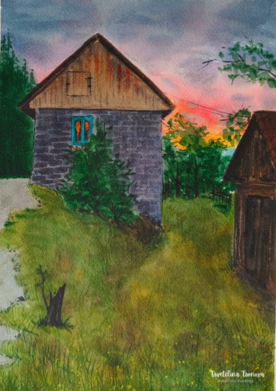 Original watercolor painting "Sunset"