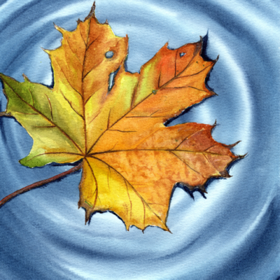 Original watercolor painting "Golden leaf"