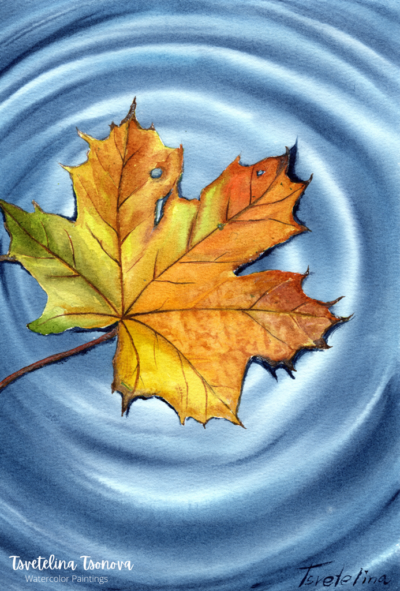 Original watercolor painting "Golden leaf"