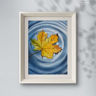 Original watercolor painting "Golden leaf"