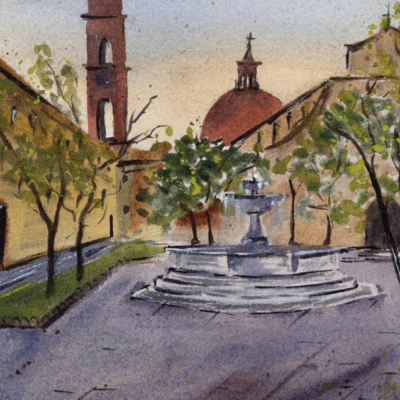 Original watercolor painting "Echoes of the Old Square"
