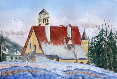 Original watercolor painting "Beneath a Gentle Winter Sun"