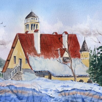 Original watercolor painting "Beneath a Gentle Winter Sun"
