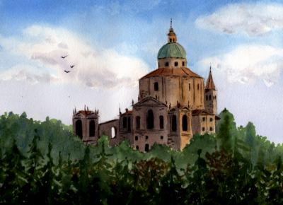 Original watercolor painting "San Luca, Bologna"