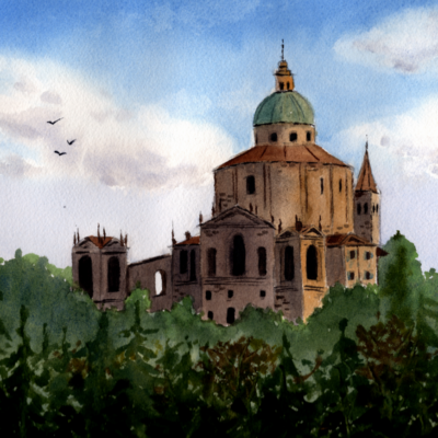 Original watercolor painting "San Luca, Bologna"