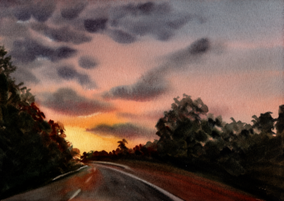 Original watercolor painting "Chasing the perfect sunset"