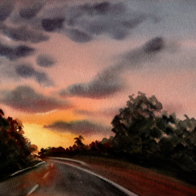 Original watercolor painting "Chasing the perfect sunset"